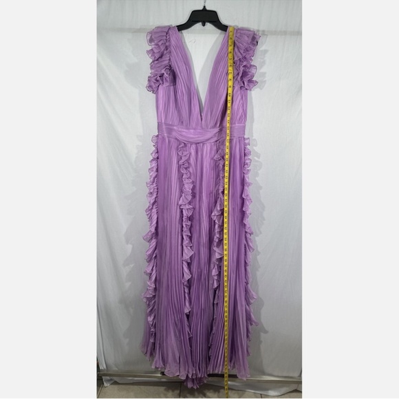 NEW IEENA Mac Duggal [ 12 ] Pleated Ruffle Cap Sleeve‎ Flowy A Gown Lilac Purple - Picture 6 of 16